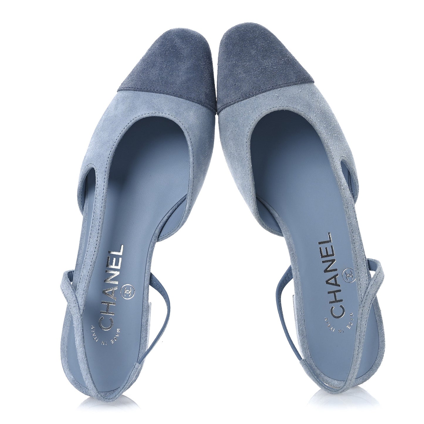 Suede Cap Toe CC Coco Slingback Pumps 36 Light Blue