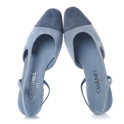 Chanel Suede Cap Toe CC Coco Slingback Pumps 36 Light Blue 2 of 11