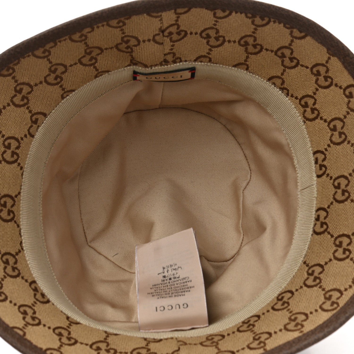 Gucci Monogram Textured Dollar Calfskin GG Jago Bucket Hat S Cacao Beige 7 of 11