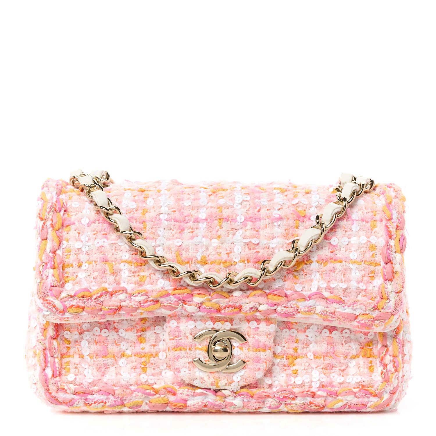 Chanel Tweed Braided Mini Rectangular Flap Pink Orange 1 of 12