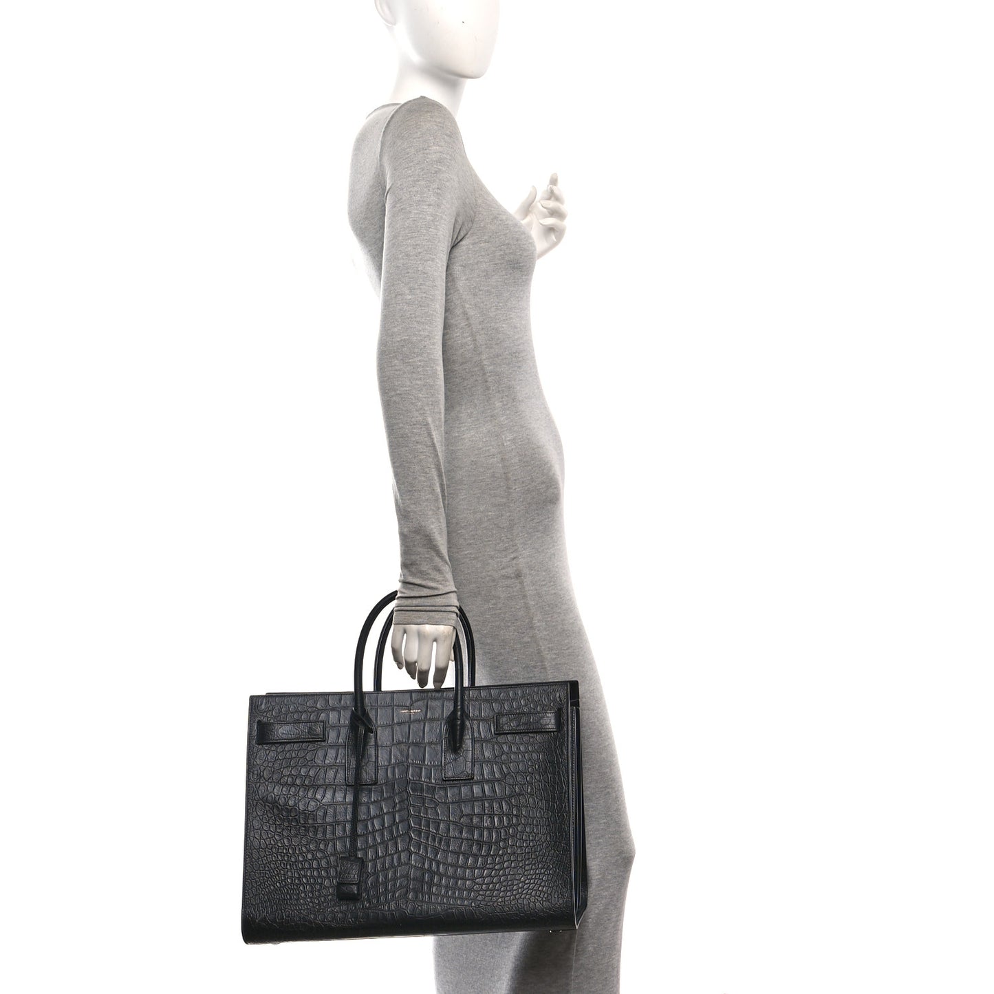 Calfskin Crocodile Embossed Large Sac De Jour Carryall Black
