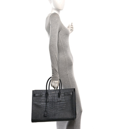 Saint Laurent Calfskin Crocodile Embossed Large Sac De Jour Carryall Black 2 of 10