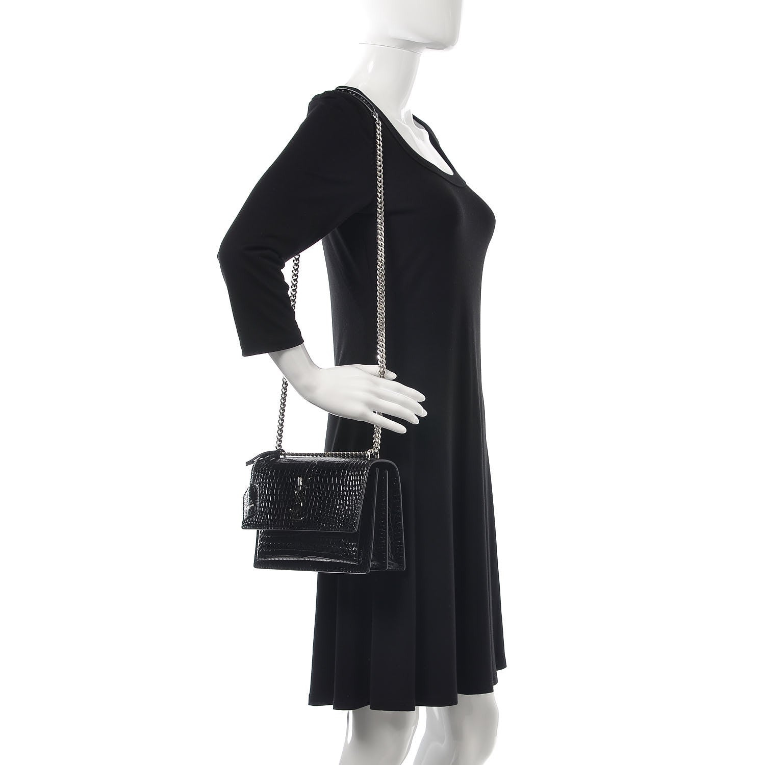 Saint Laurent Calfskin Crocodile Embossed Medium Monogram Sunset Black 2 of 7