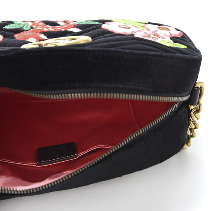 Gucci Velvet Matelasse Deer Embroidered Small GG Marmont Chain Shoulder Bag Black 4 of 9