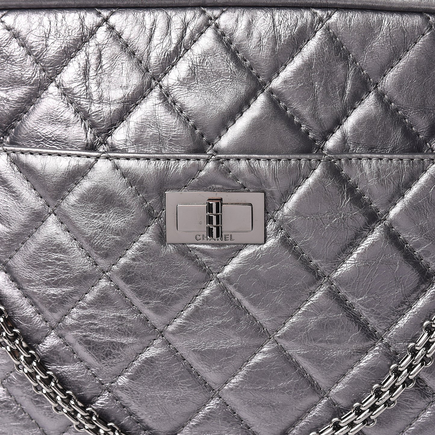 Metallic Aged Calfskin Quilted Large Reissue Camera Case Silver