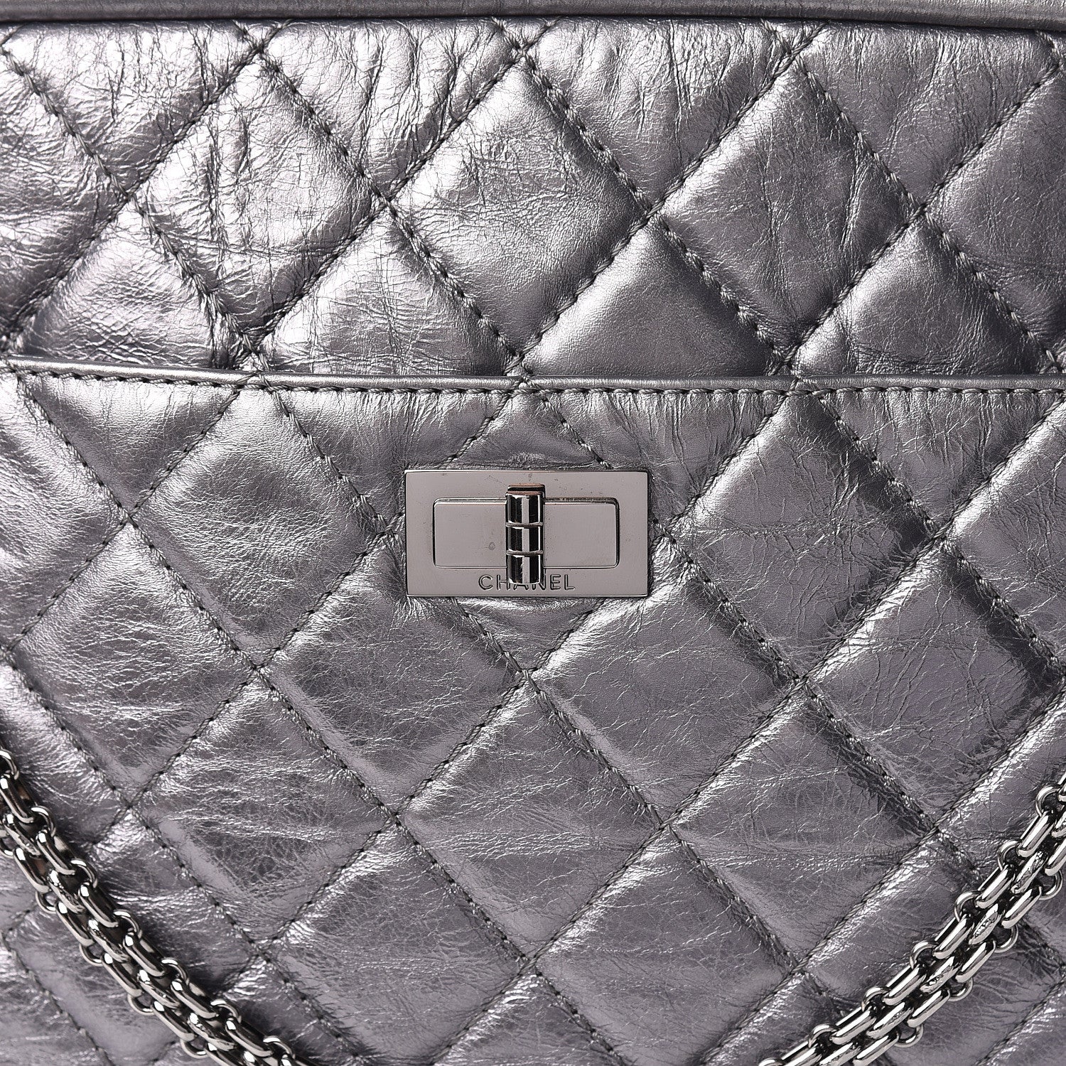 Chanel Metallic Aged Calfskin Quilted Large Reissue Camera Case Silver 8 of 10