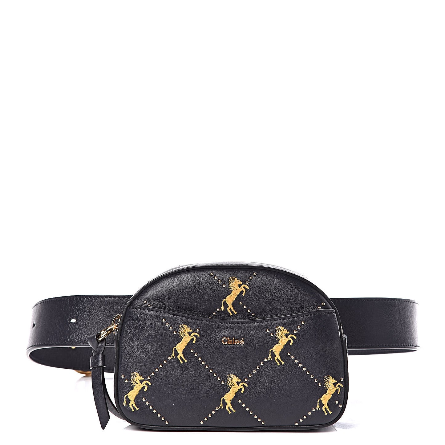 Smooth Calfskin Little Horses Embroidered Signature Belt Bag Full Blue