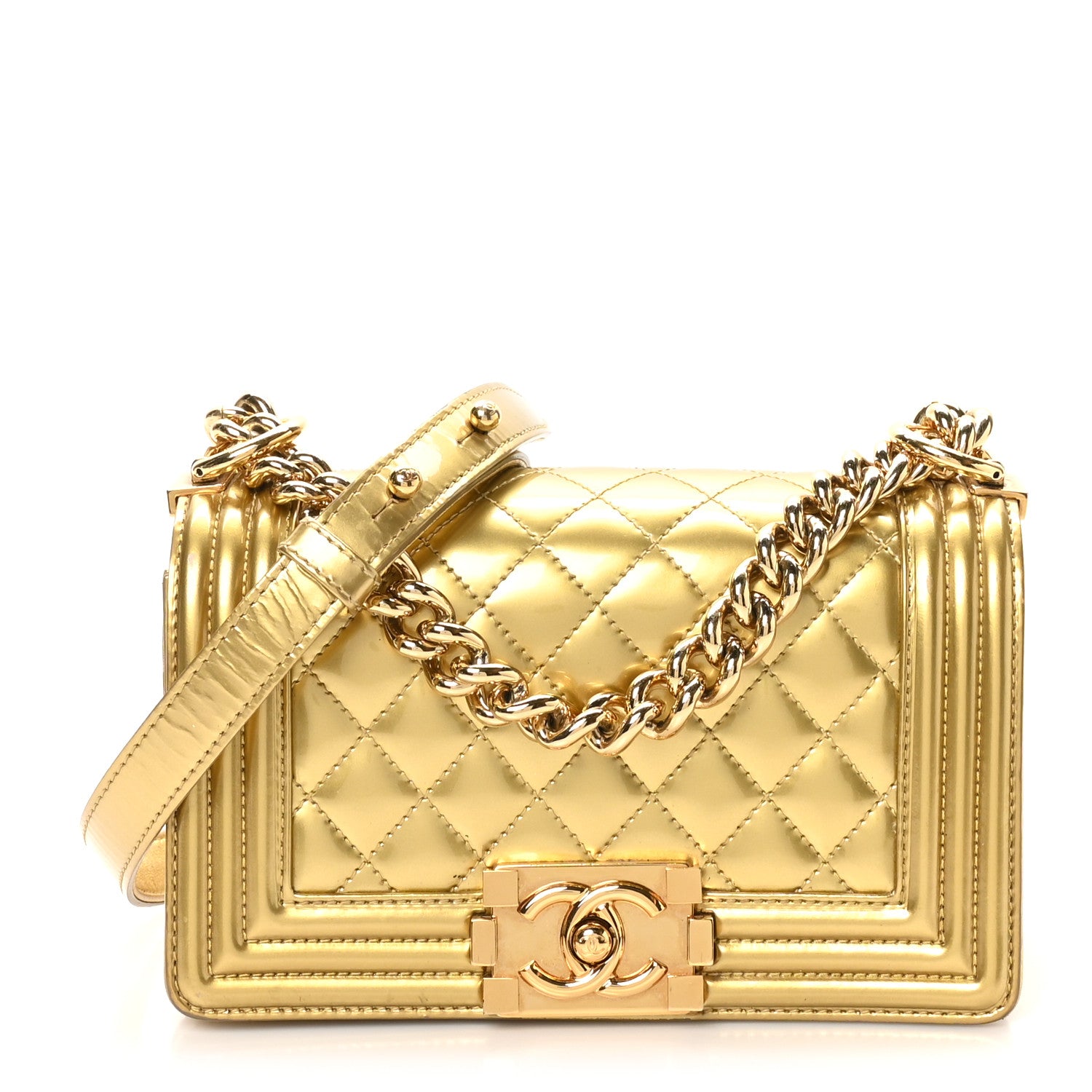 Chanel Metallic Patent Calfskin Quilted Small Boy Flap Gold 1 of 11