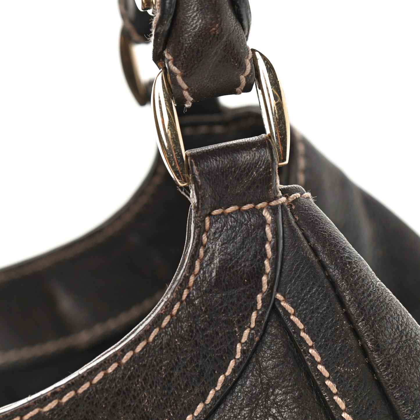 Calfskin Large D Gold Ring Shoulder Bag Chocolate