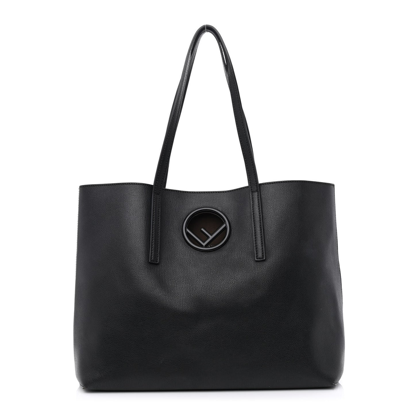 Vitello Vienna Enamel F is Fendi Shopping Tote Black Taupe