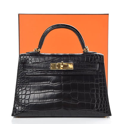 Hermes Matte Alligator Mini Kelly Sellier 20 Black 30 of 33