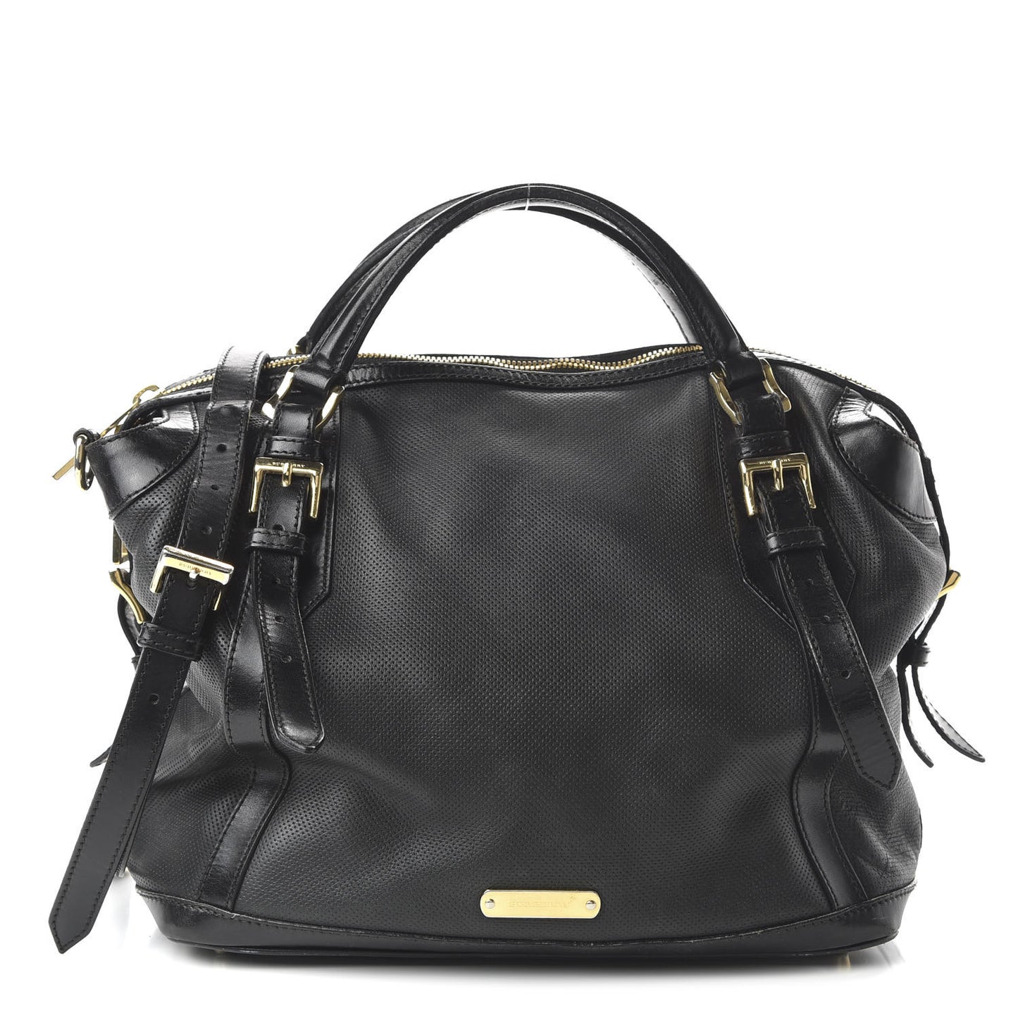 Calfskin Perforated Ellers Satchel Black