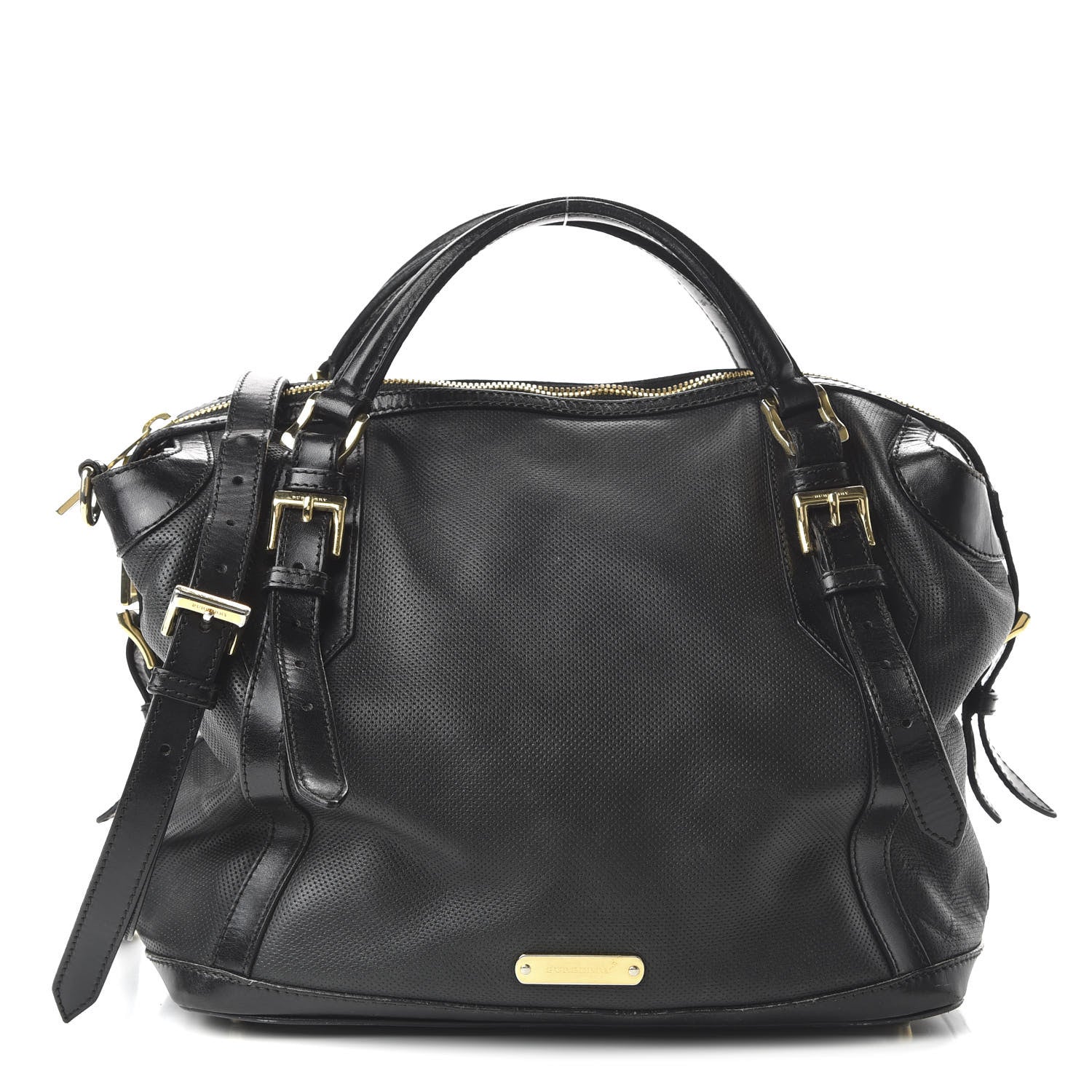 Burberry Calfskin Perforated Ellers Satchel Black 1 of 10