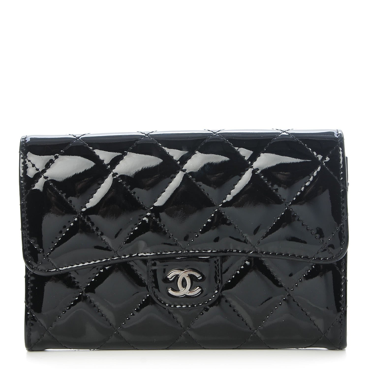 Chanel Patent Calfskin Quilted Small Flap Wallet Black 1 of 8