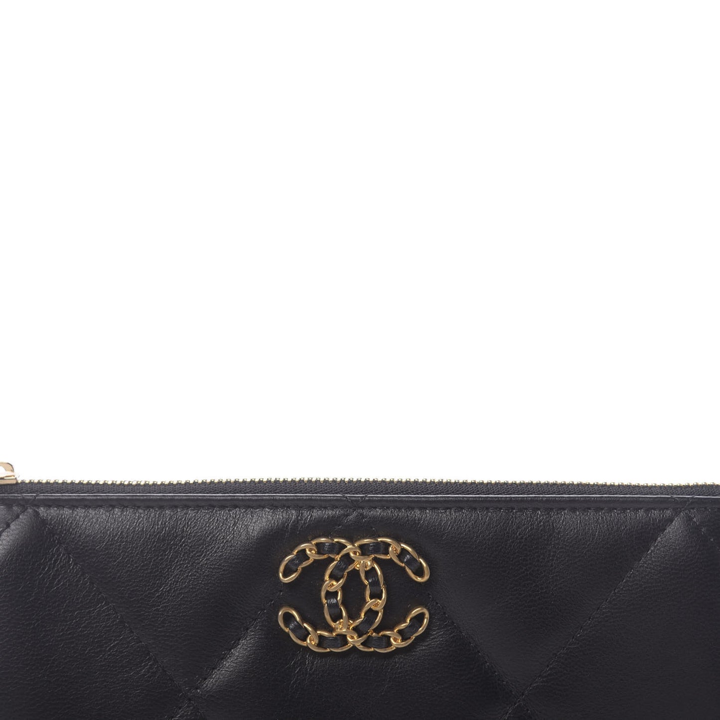Shiny Goatskin Quilted Small Chanel 19 Pouch With Handle Black