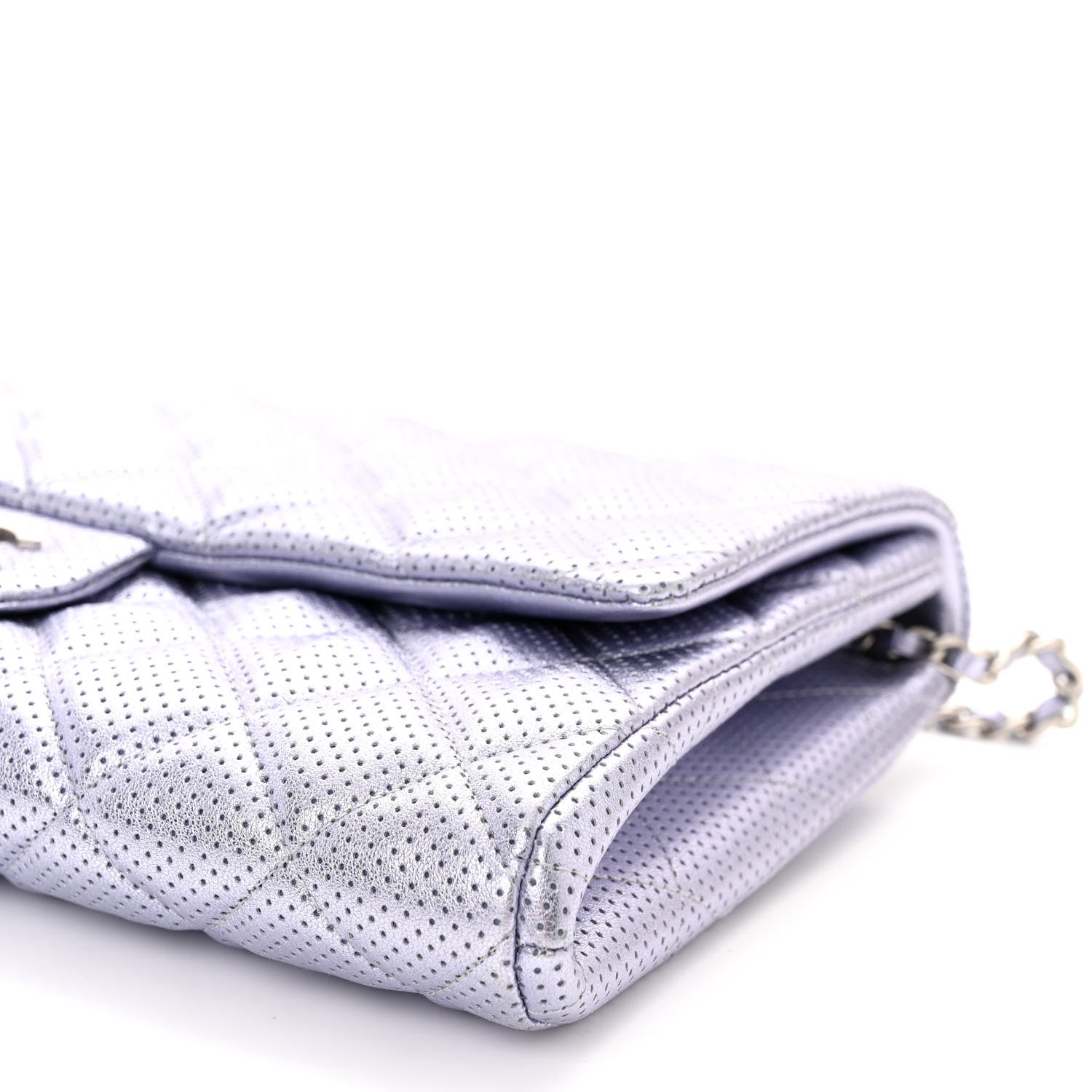 Chanel Metallic Perforated Lambskin Quilted Clutch With Chain Flap Silver 10 of 11