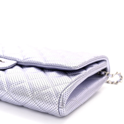 Chanel Metallic Perforated Lambskin Quilted Clutch With Chain Flap Silver 10 of 11