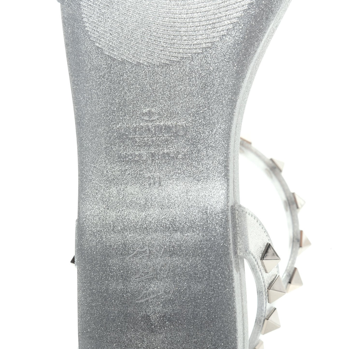 PVC Jelly Glitter Rockstud Caged Sandals 38 SIlver