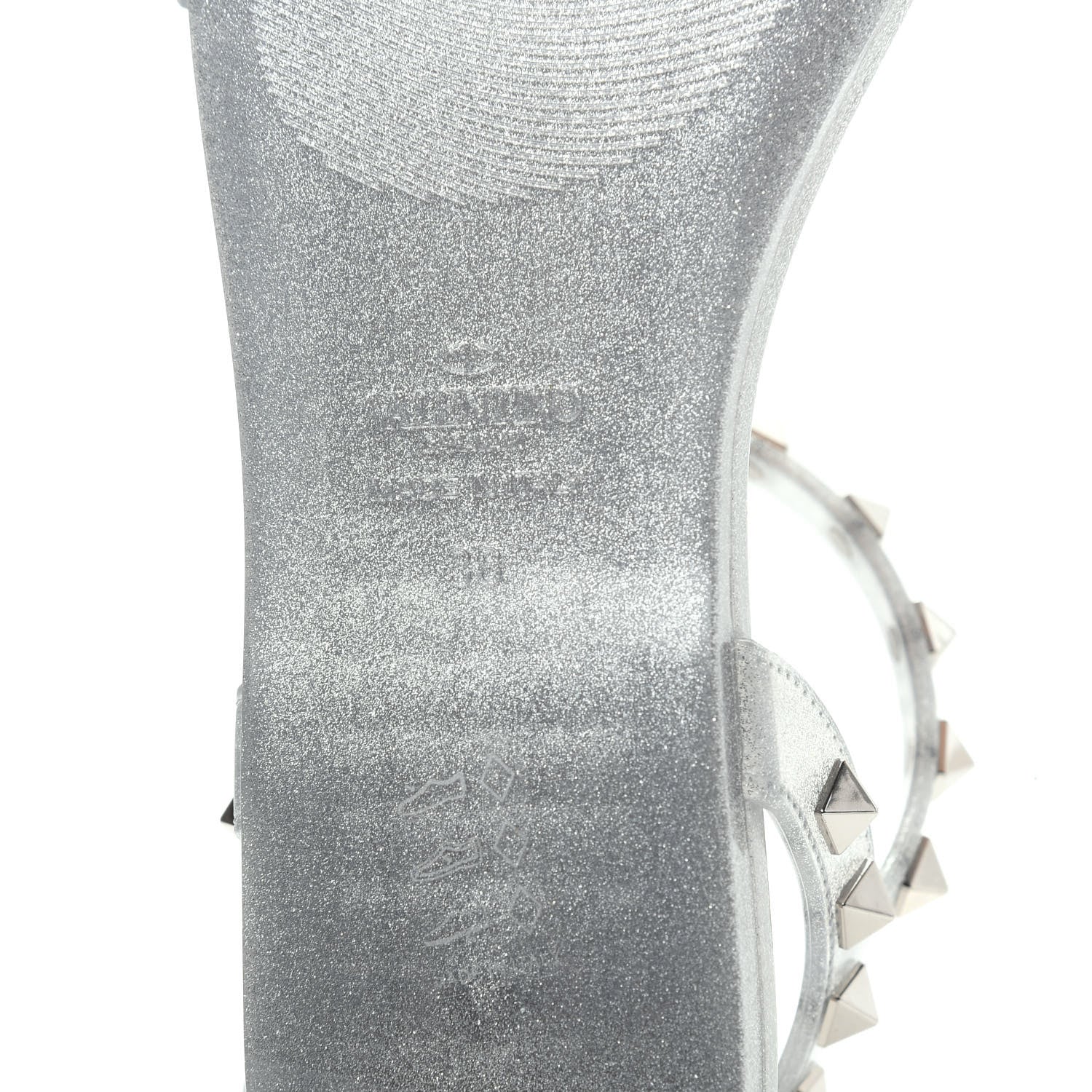 Valentino Garavani PVC Jelly Glitter Rockstud Caged Sandals 38 SIlver 9 of 10