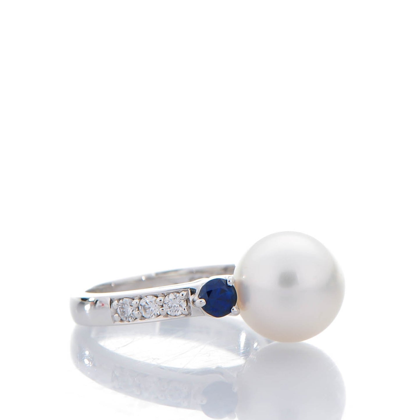 18K White Gold Sapphire Diamond 11mm South Sea Cultured Pearl Ring 6