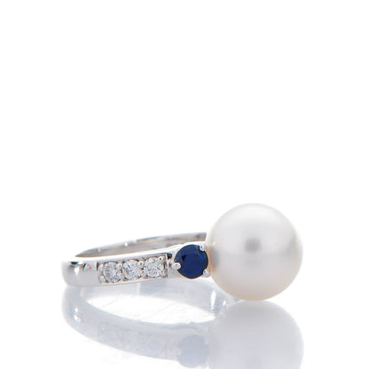 Mikimoto 18K White Gold Sapphire Diamond 11mm South Sea Cultured Pearl Ring 6 3 of 6