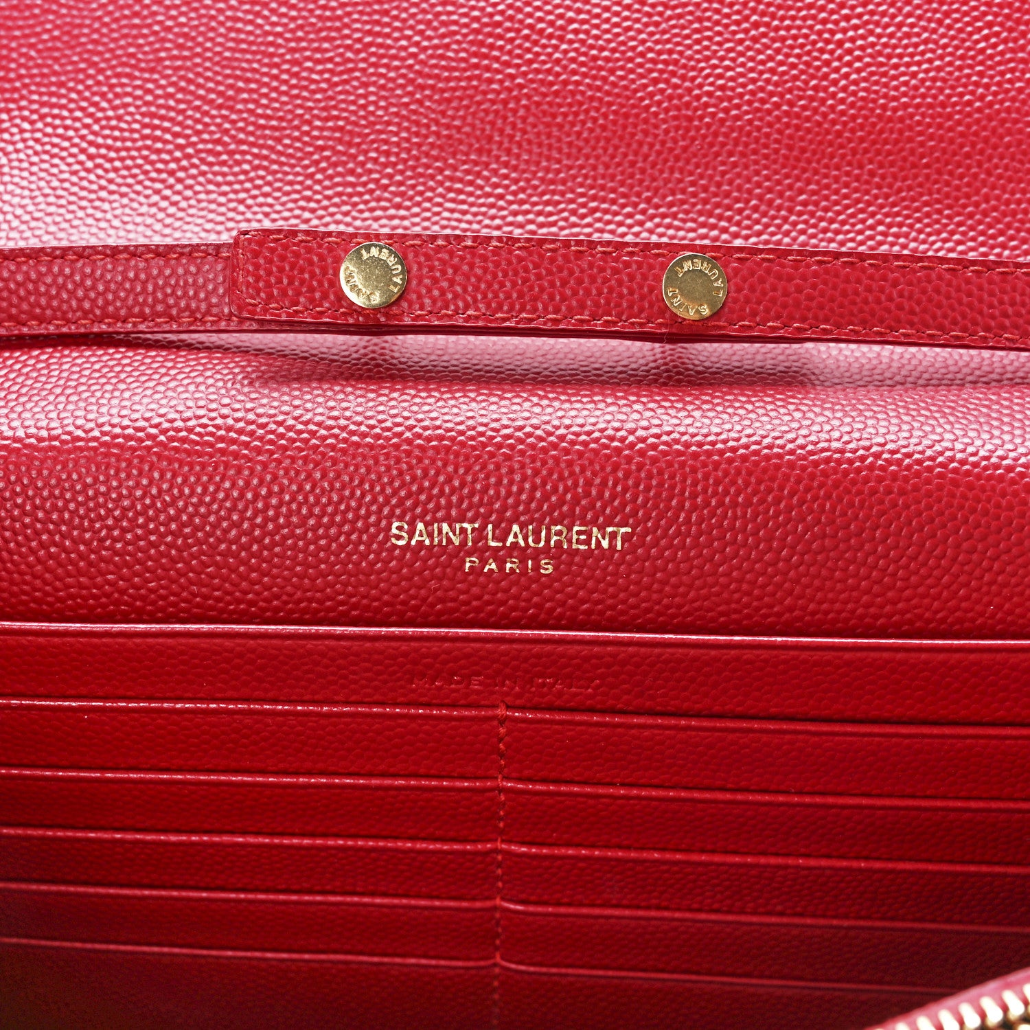 Saint Laurent Grain De Poudre Matelasse Chevron Monogram Chain Wallet Red 6 of 11