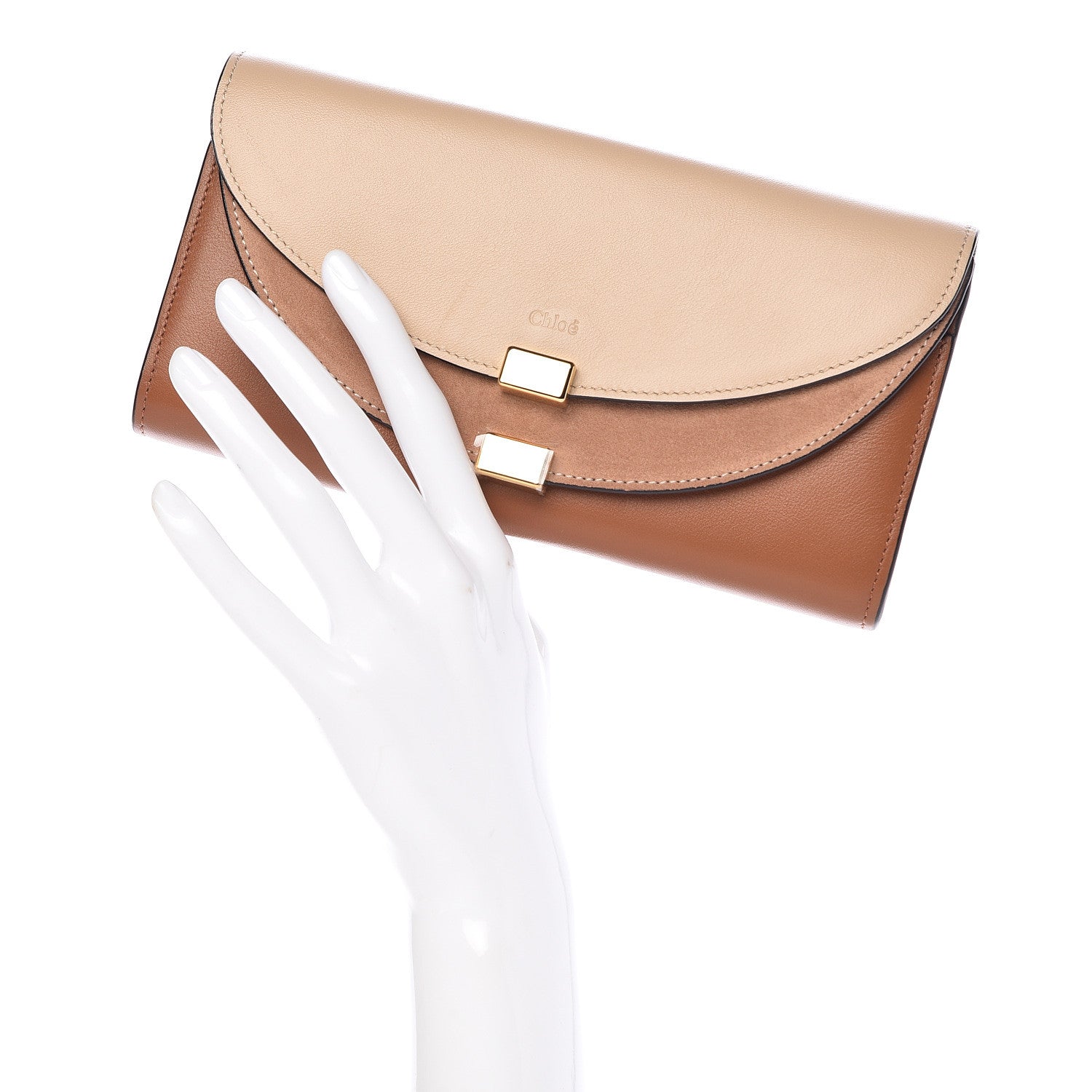 Chloe Calfskin Suede Georgia Flap Wallet Pearl Beige 2 of 10