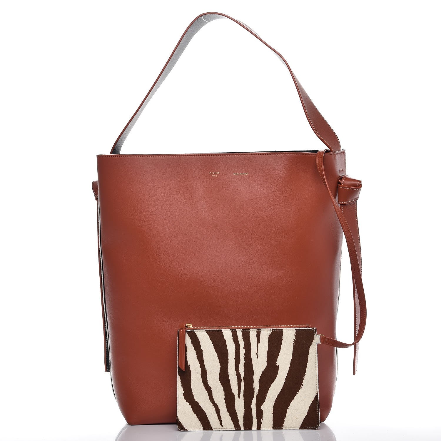 Celine Shiny Smooth Calfskin Zebra Printed Calf Hair Small Twisted Cabas Chalk Brick 6 of 12
