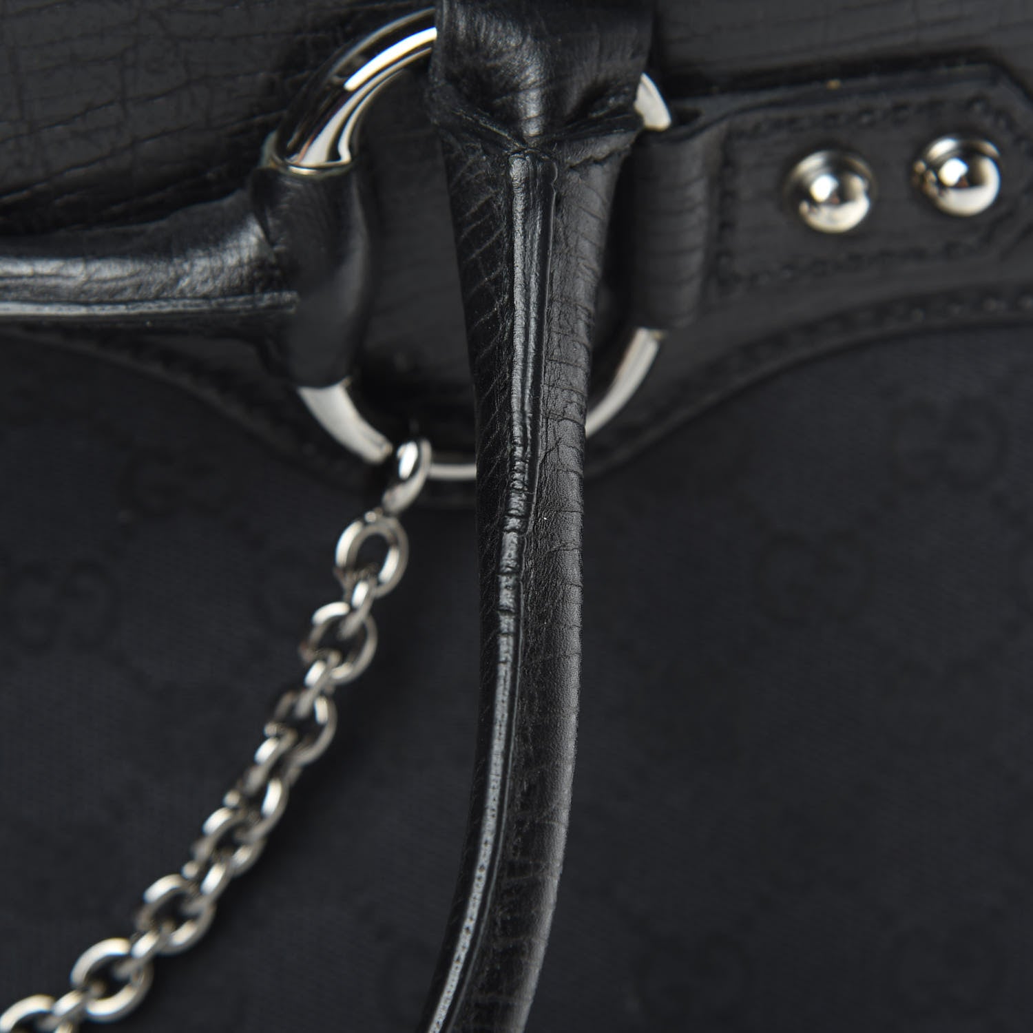 Gucci Monogram Horsebit Chain Shoulder Bag Black 1 of 13