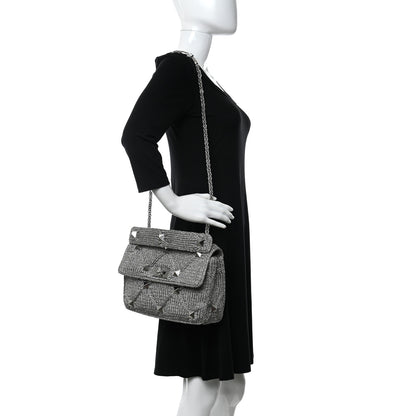 Valentino Garavani Metallic Lurex Knit Large Roman Stud Shoulder Bag Silver 2 of 12