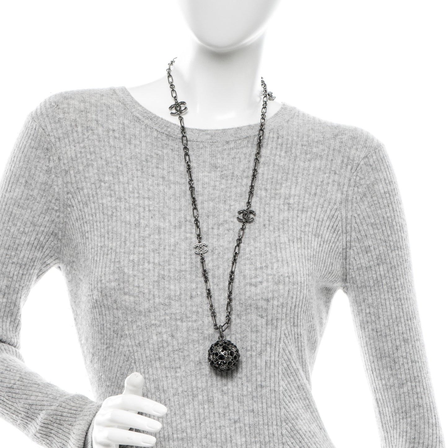 Ruthenium Crystal Ball CC Necklace Black
