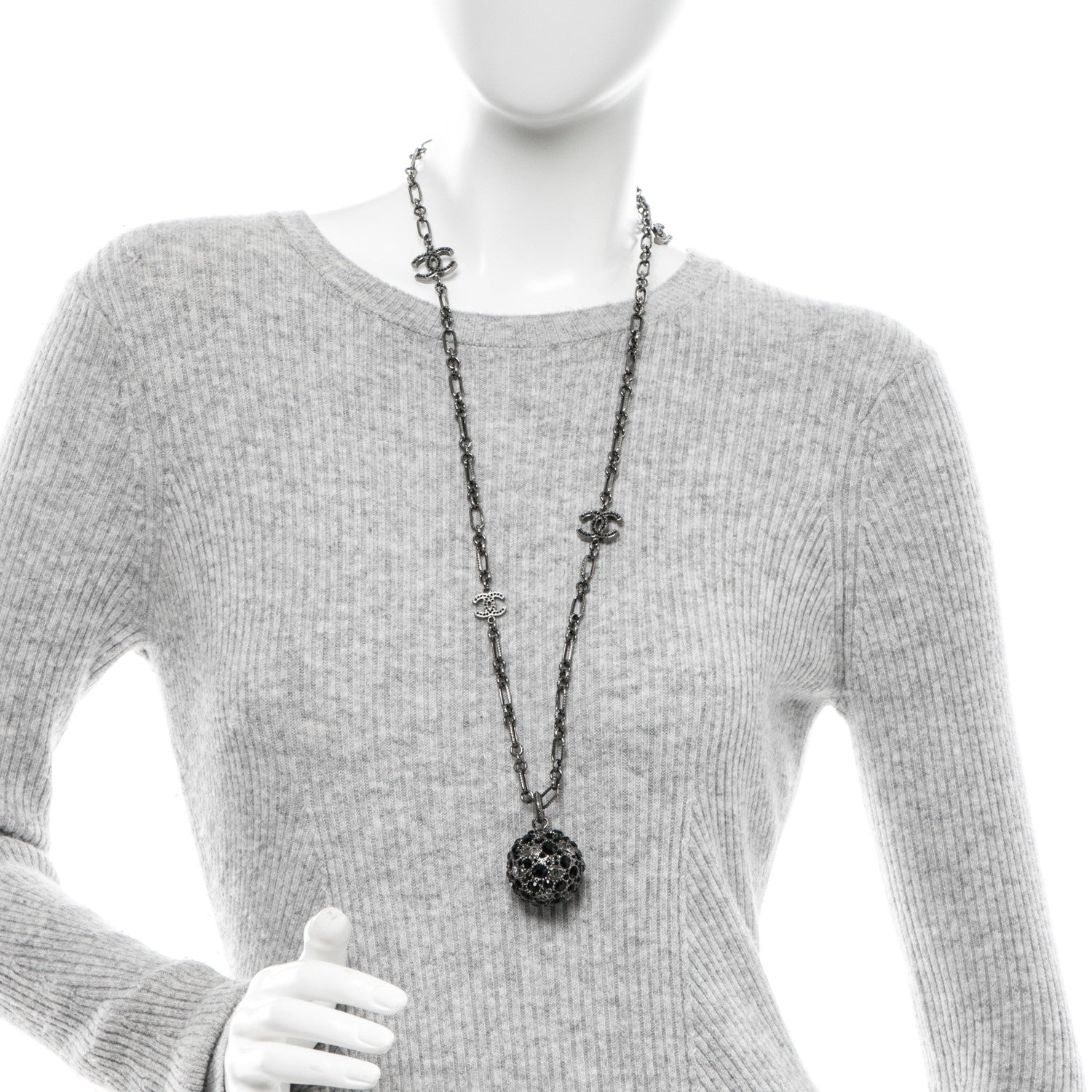 Chanel Ruthenium Crystal Ball CC Necklace Black 2 of 6