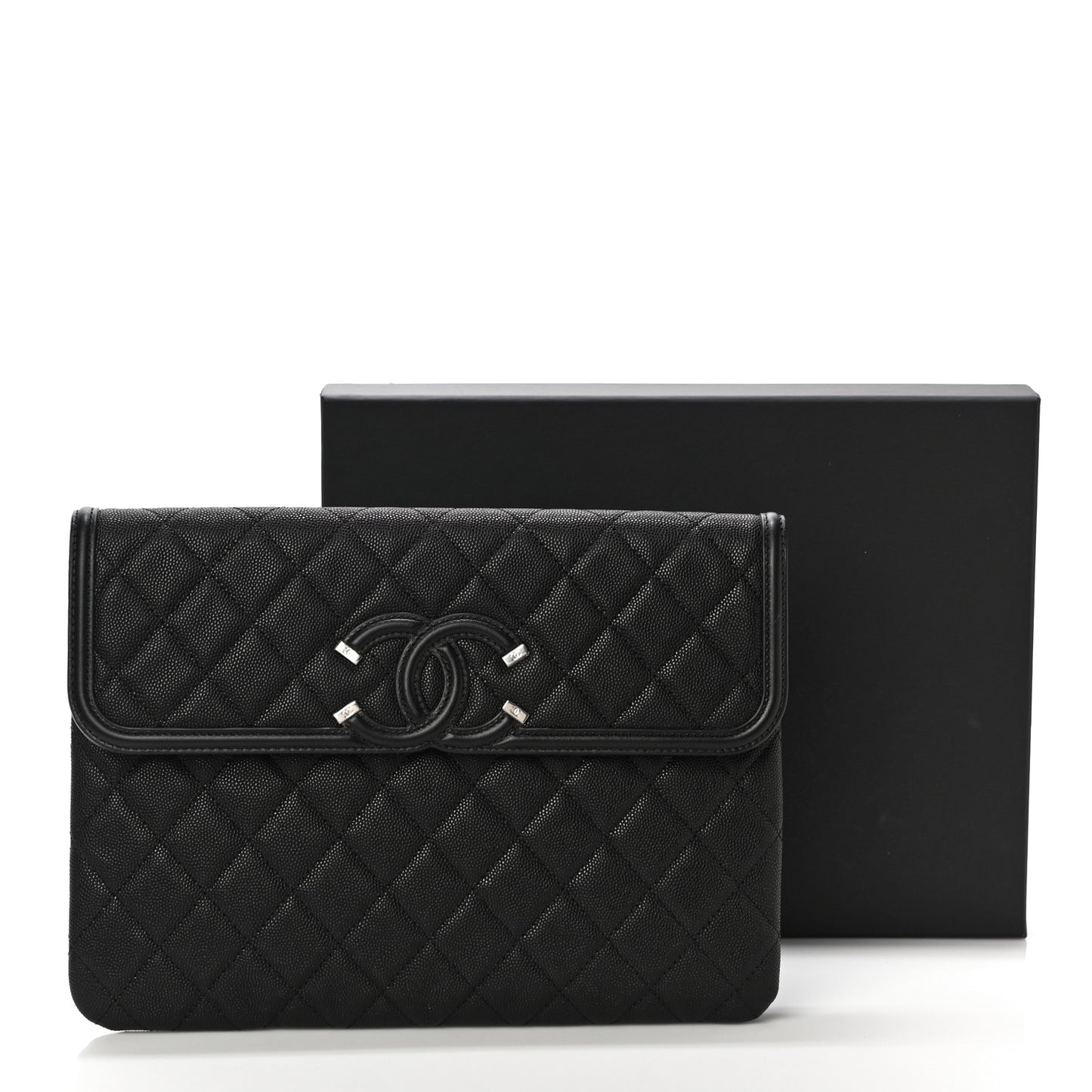 Caviar Quilted Filigree Flap Pouch Black