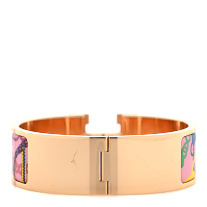 Hermes Enamel Printed Panoplie Equestre Clic H Bracelet GM Pink Delirium 3 of 5