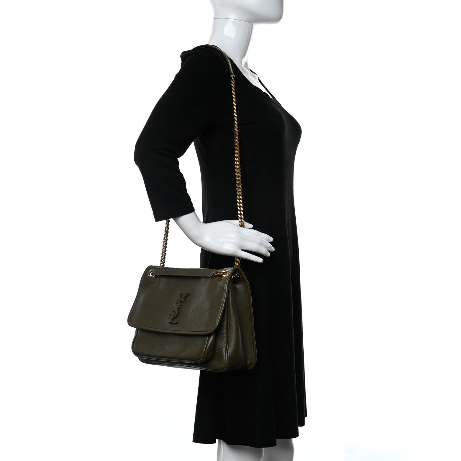 Saint Laurent Lambskin Matelasse Monogram Medium Niki Chain Satchel Seaweed 2 of 9