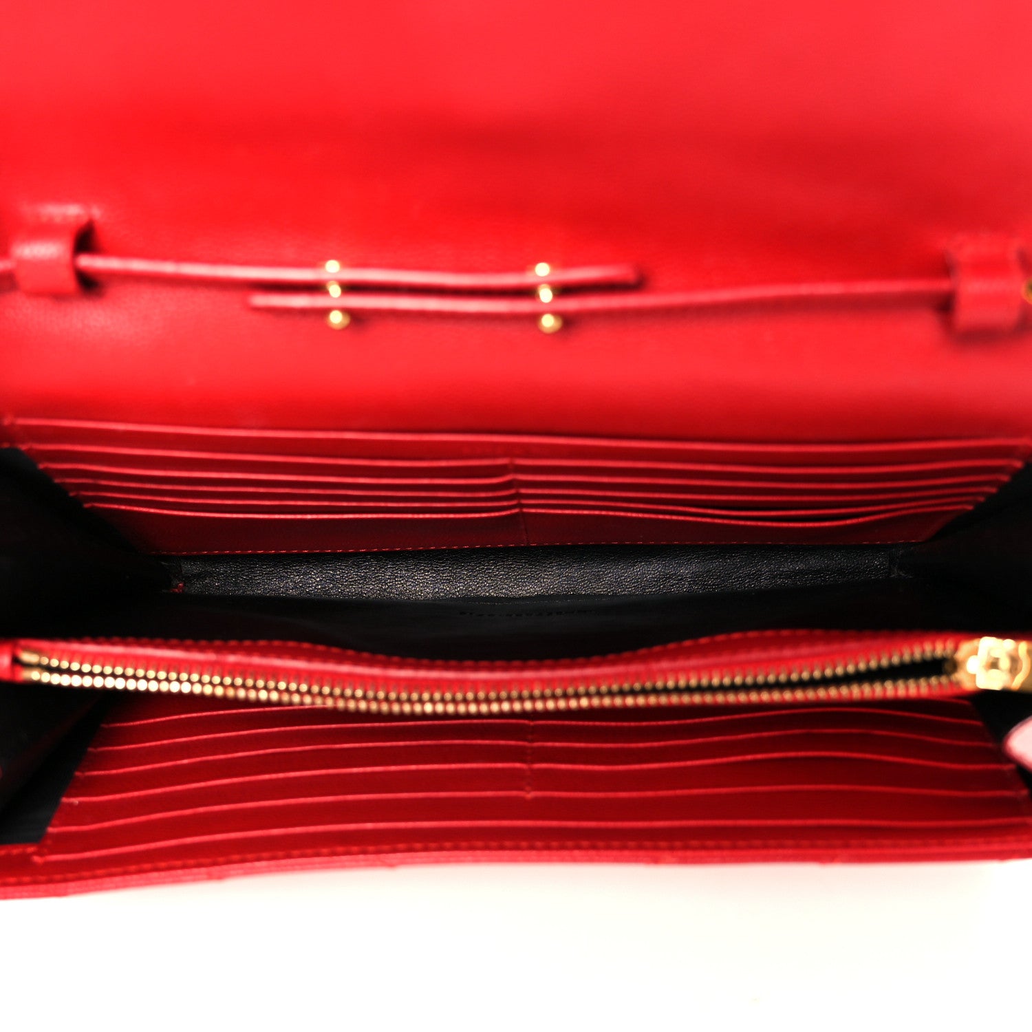 Saint Laurent Grain De Poudre Matelasse Chevron Monogram Chain Wallet Red 5 of 10