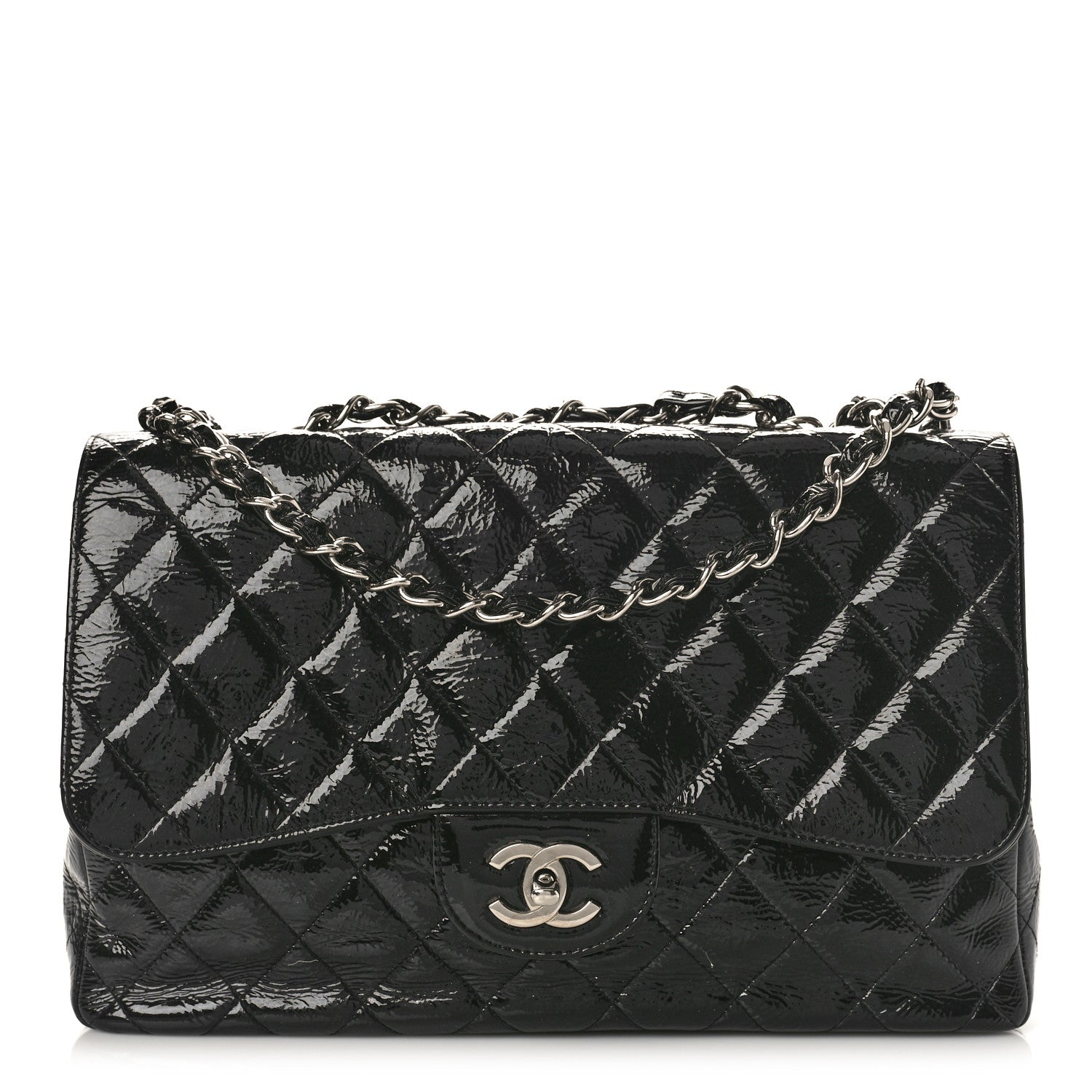 Chanel Distressed Patent Quilted Jumbo Single Flap Black 1 of 13