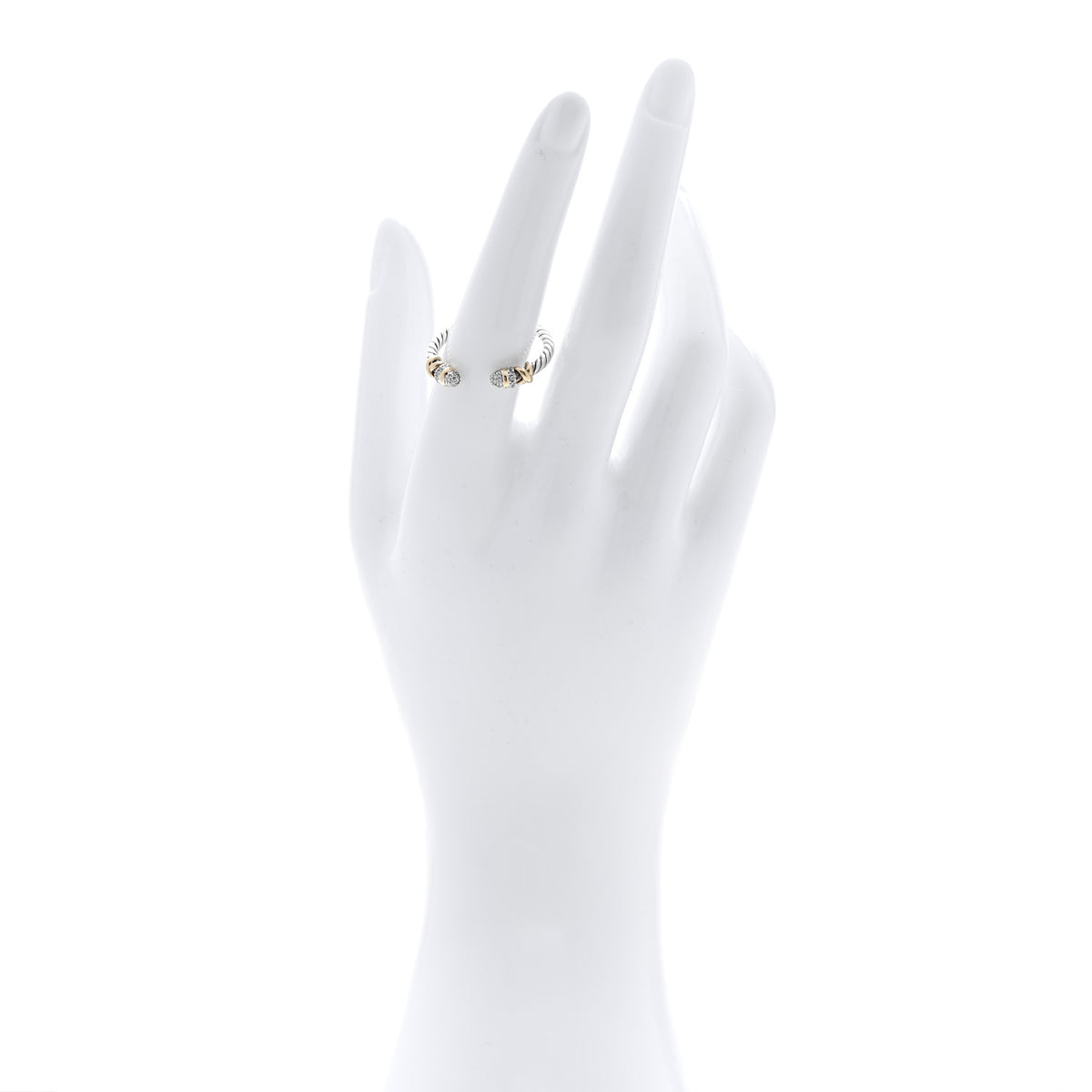 David Yurman Sterling Silver 18K Yellow Gold Diamond Petite Helena Open Ring 56 7.5 2 of 4
