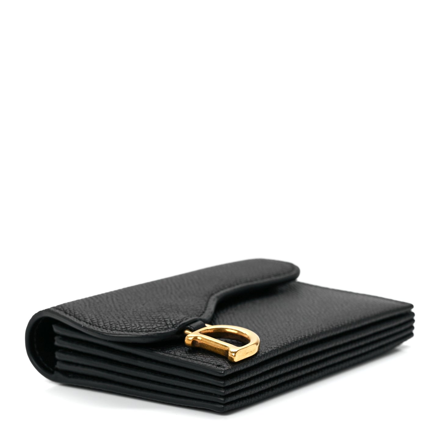 Grained Calfskin Saddle 5-Gusset Card Holder Black