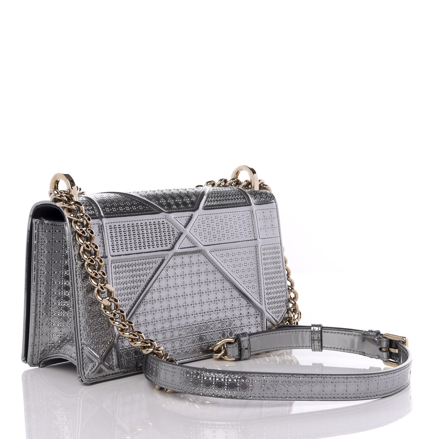 Christian Dior Metallic Patent Micro-Cannage Small Diorama Flap Bag Silver 2 of 8