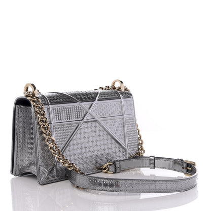 Christian Dior Metallic Patent Micro-Cannage Small Diorama Flap Bag Silver 2 of 8