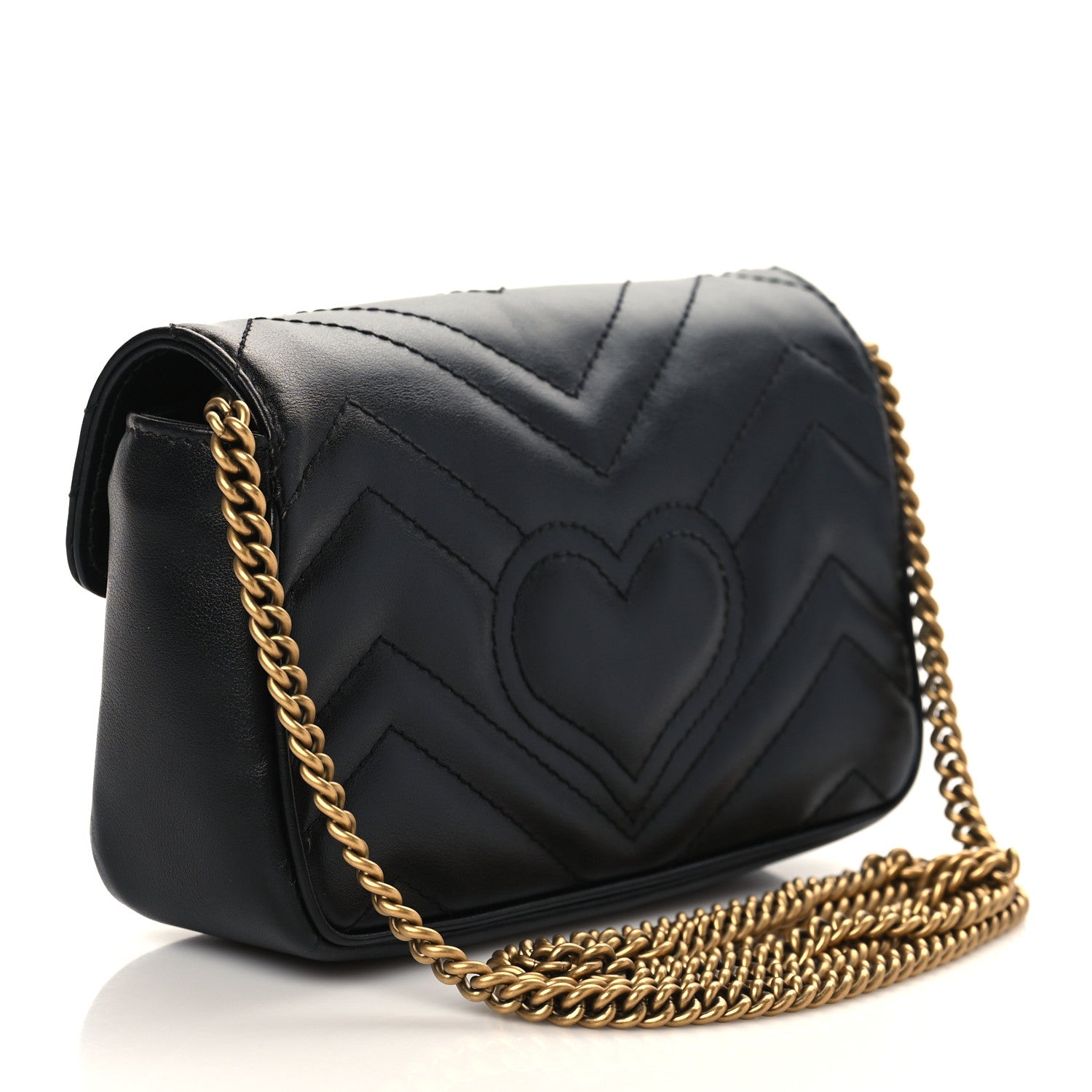 Gucci Calfskin Matelasse Super Mini GG Marmont Shoulder Bag Black 3 of 7