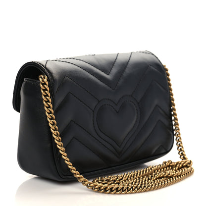 Gucci Calfskin Matelasse Super Mini GG Marmont Shoulder Bag Black 3 of 7