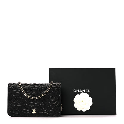 Chanel Caviar Camellia Embossed Wallet On Chain WOC Black 3 of 12