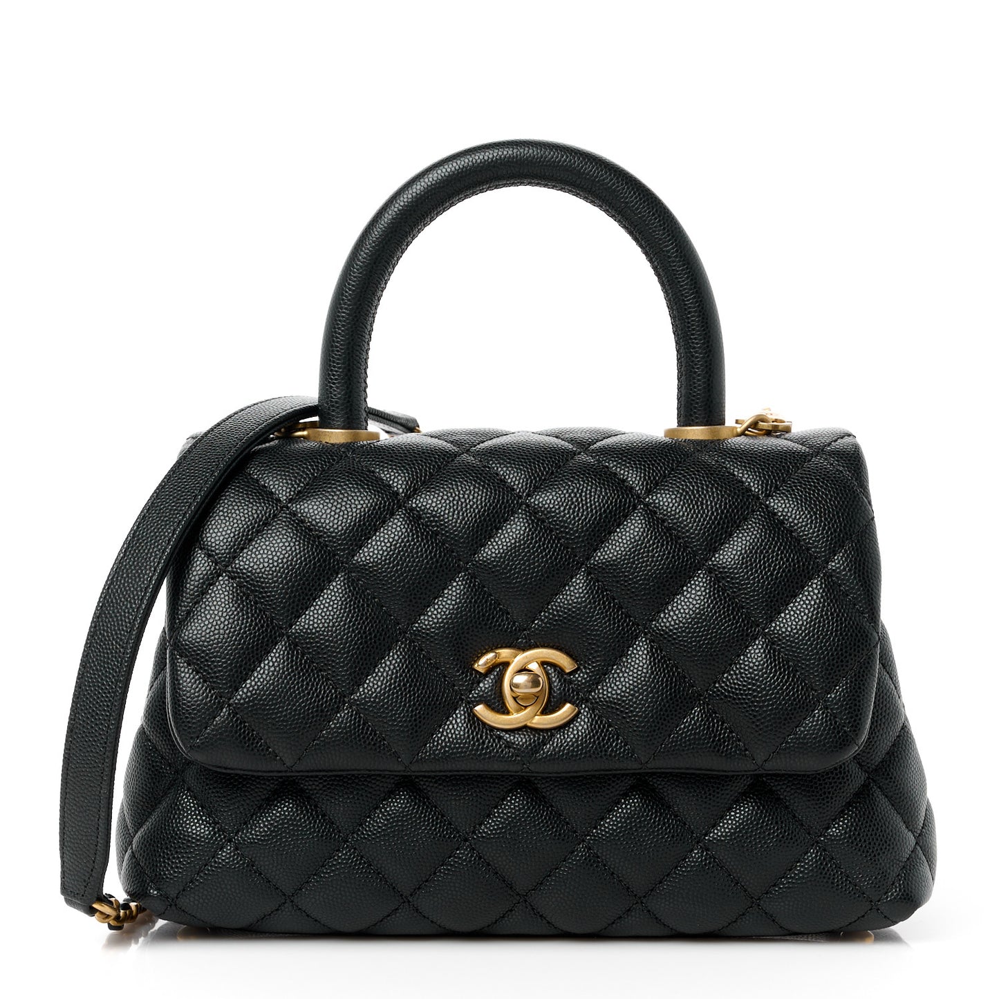 Caviar Quilted Mini Coco Handle Flap Black
