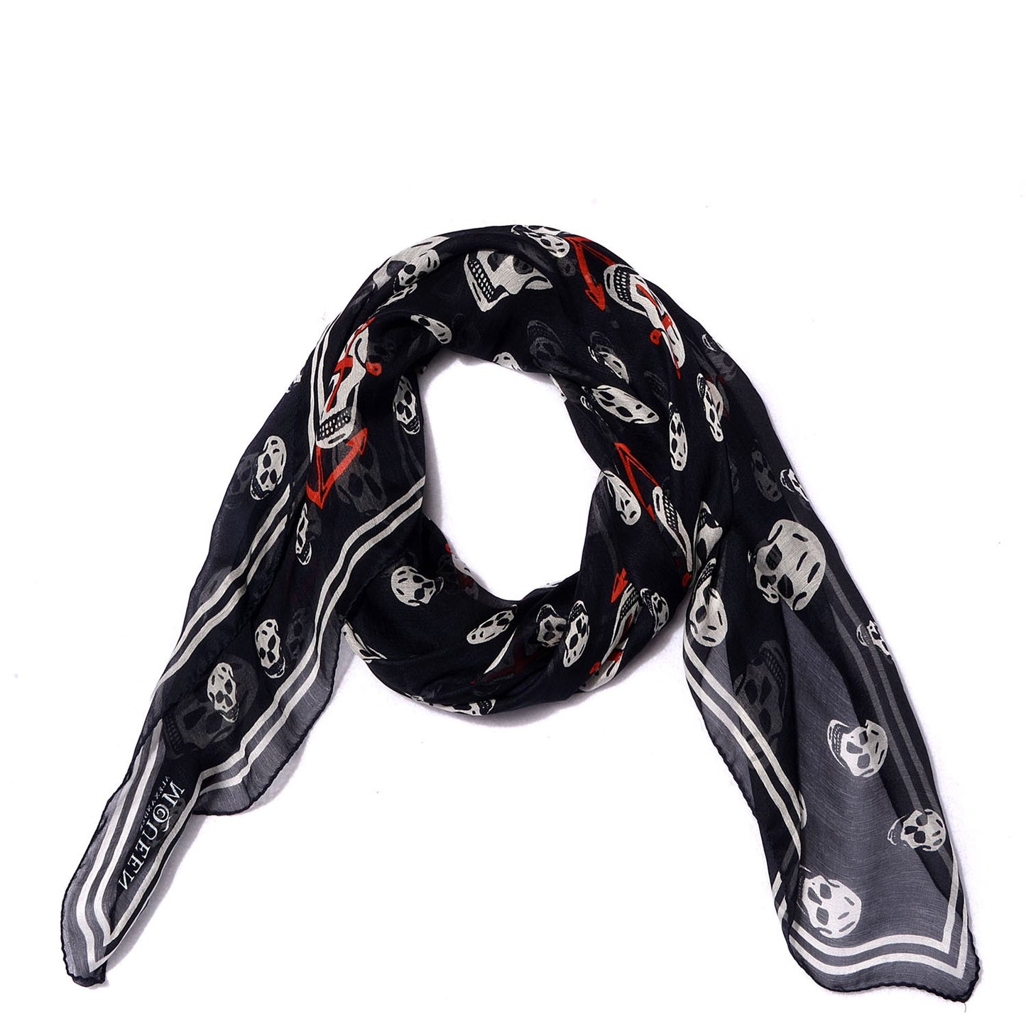 Silk Chiffon Skull Anchor Scarf