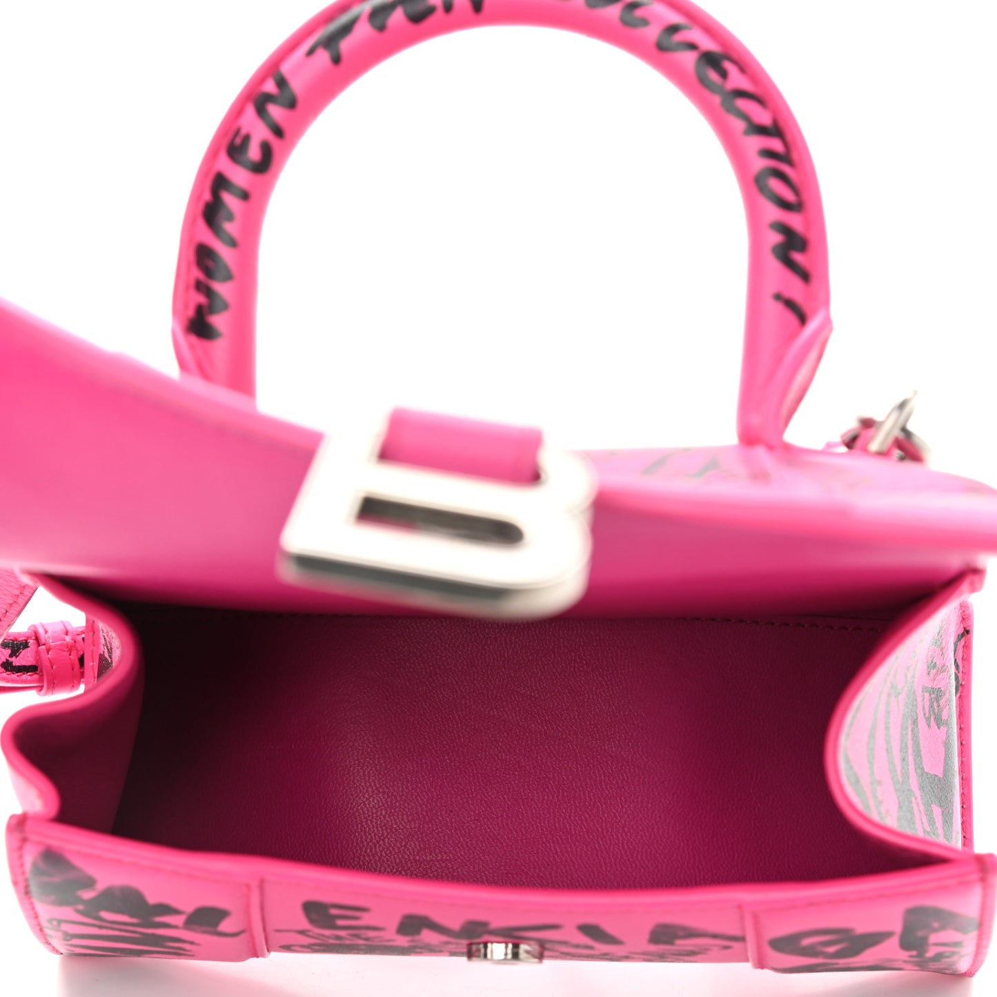 Smooth Calfskin Graffiti Hourglass Top Handle Bag XS Acid Fuchsia Black