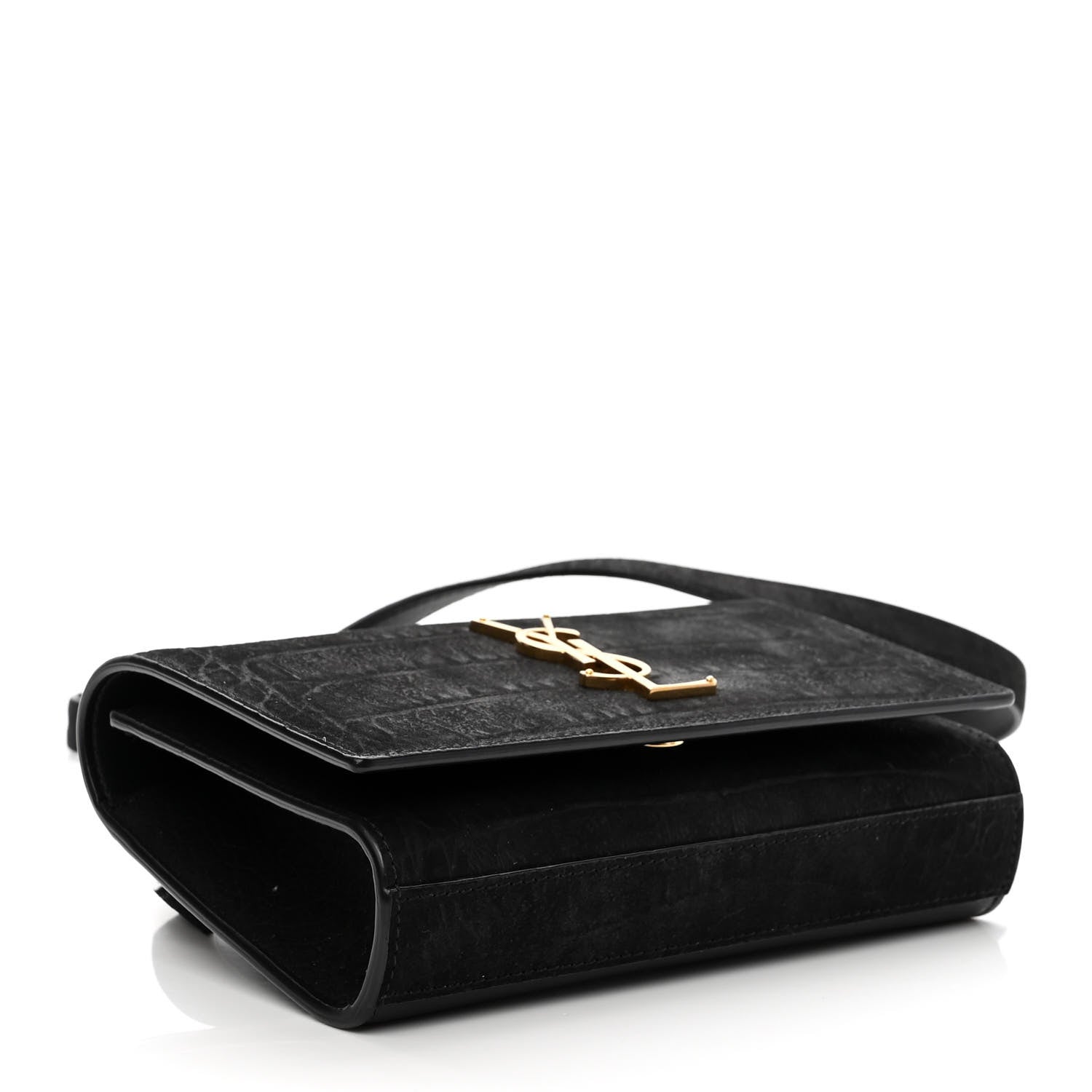 Saint Laurent Suede Crocodile Embossed Monogram Kate Belt Bag Black 4 of 10