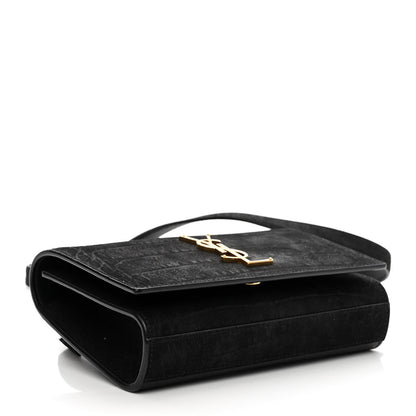 Saint Laurent Suede Crocodile Embossed Monogram Kate Belt Bag Black 4 of 10