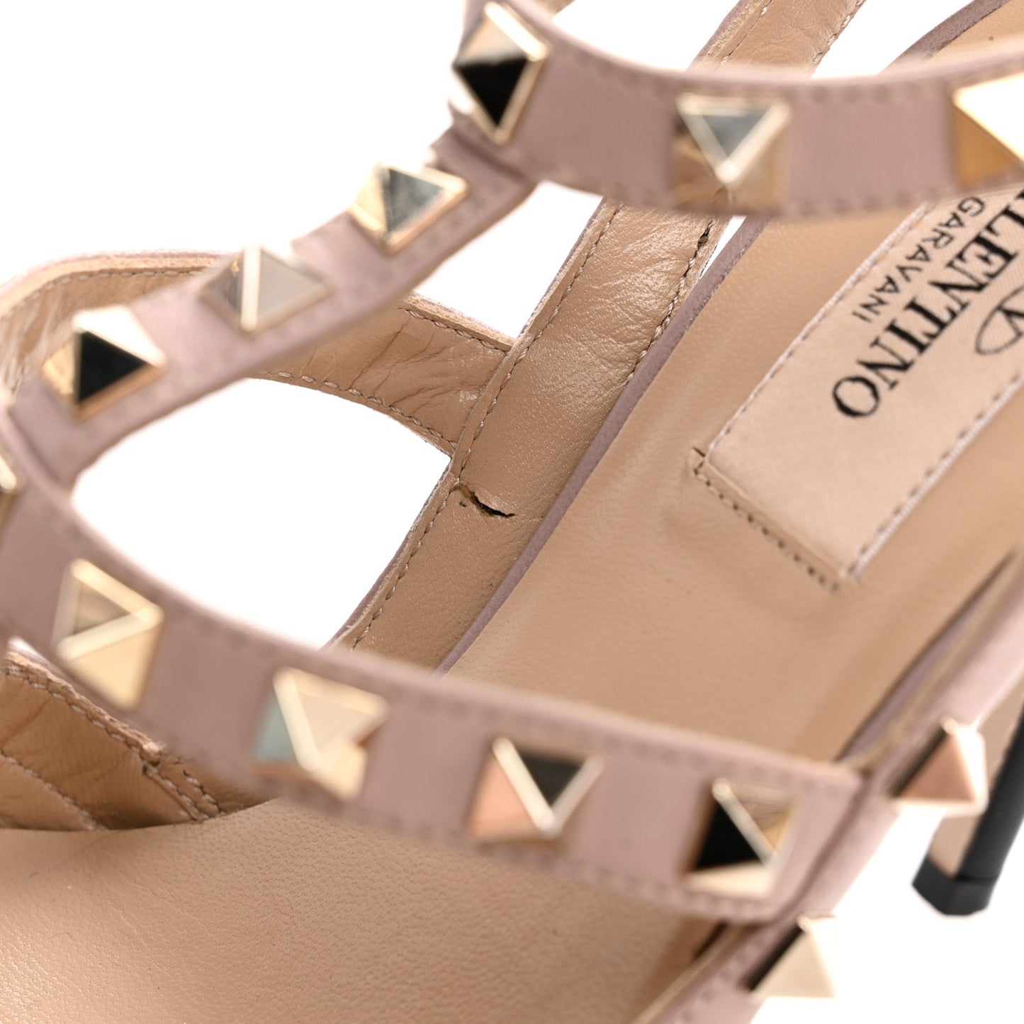 Calfskin Nappa Rockstud Ankle Strap 100mm Pumps 36.5 Black Poudre